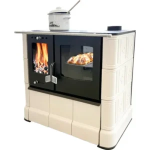 DOMOFIRE Steyr Kaminofen – Sandgelbe Keramik, 7,5 kW